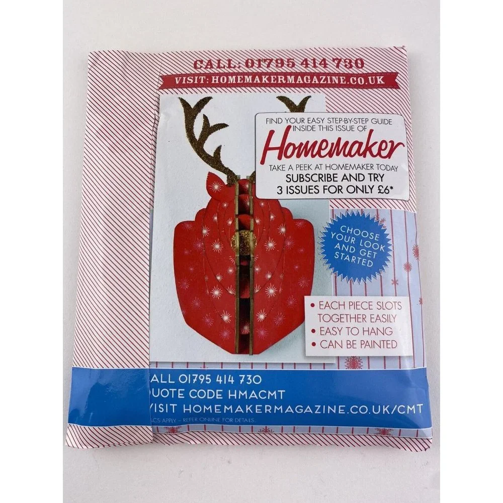 Decoupage Stag Kit Christmas Holiday Deer‎ Glitter Red Stencil Craft Kit Head